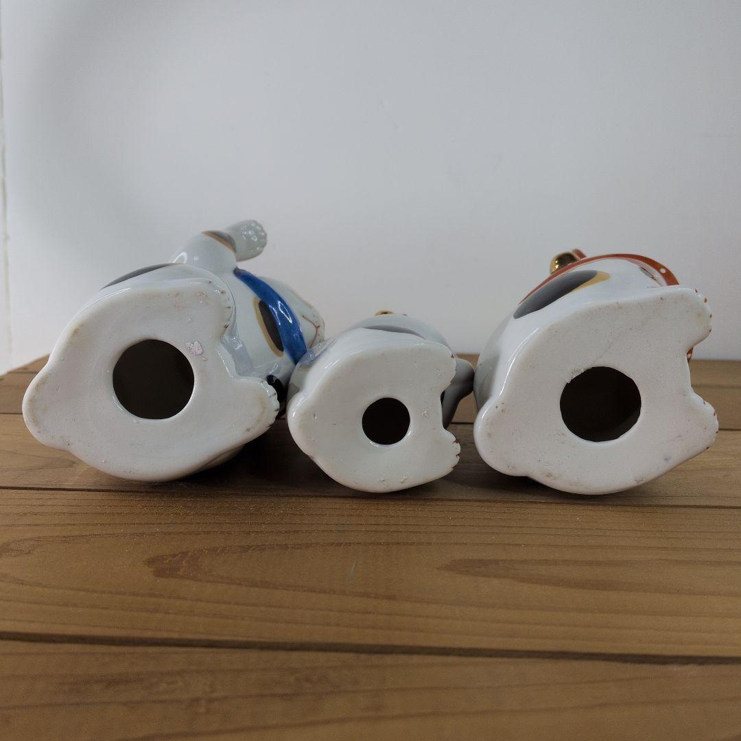 【 当時物 】招き猫／九谷焼／福／金運上昇 ／縁起物／三毛猫／３匹セット