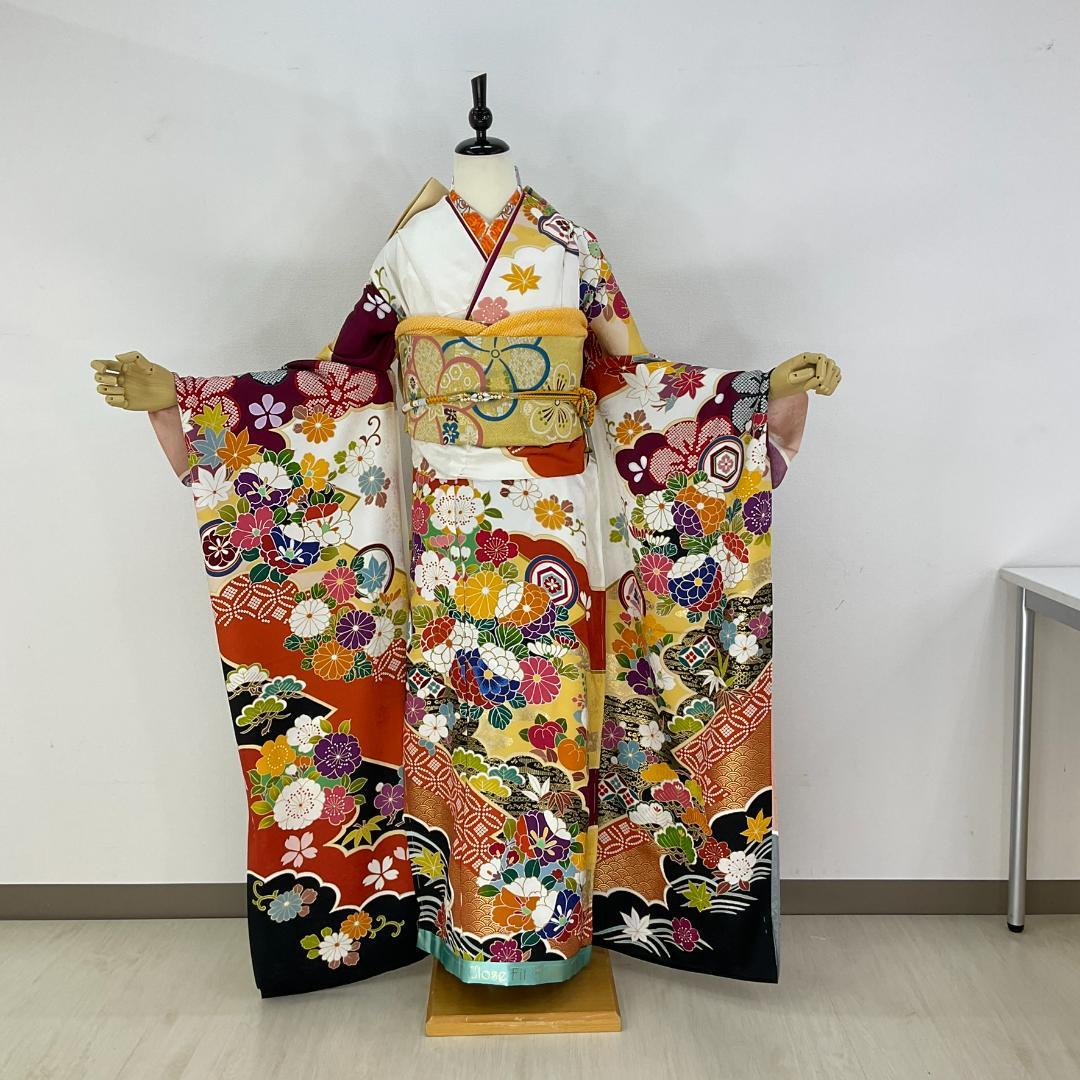 かんろ　ふくよかさん対応　正絹お振袖　フルセット　巾広胴裏込み