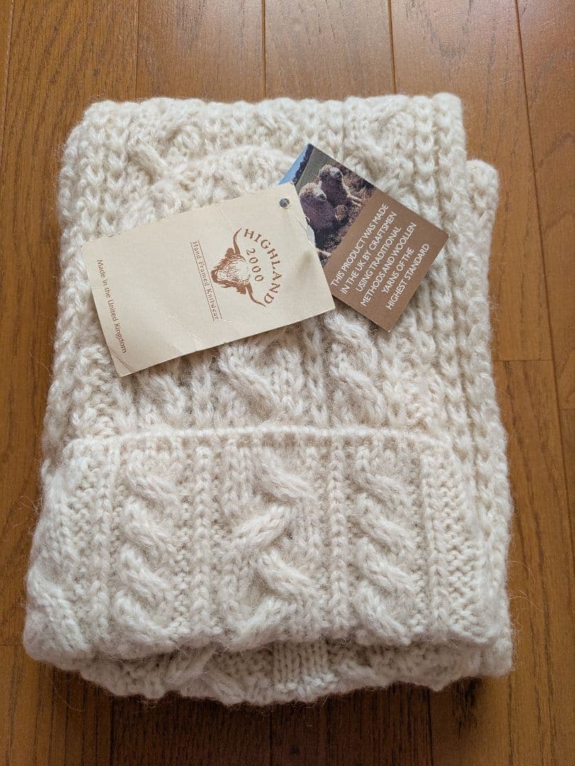 ハイランド2000★アルパカ混アラン編みニット帽＆マフラーセット未使用SHIPS