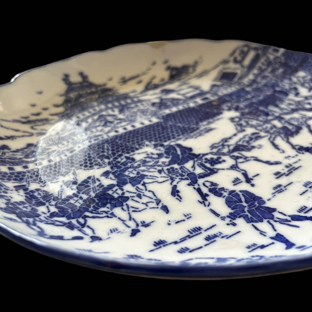 伊万里 中皿 アンティーク 明治前期 熊本城入場図 染付け 皿 骨董品