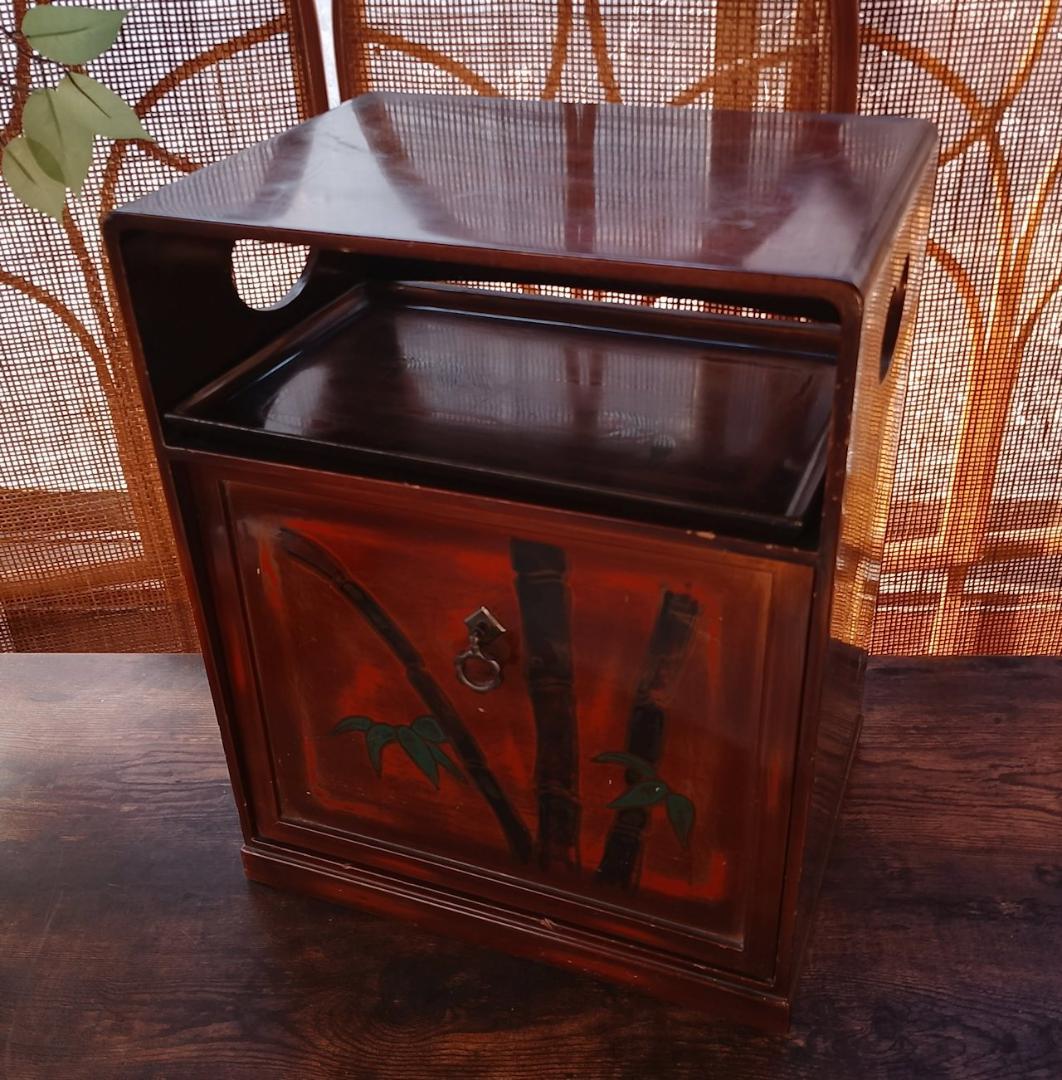 昭和レトロ 漆塗り 小箪笥 竹蒔絵 和家具 小引き出し 扉付き 和モダン 古民家