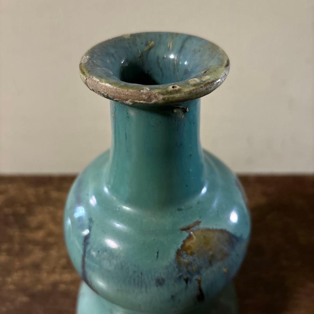 琉球　ユシビン 緑釉瓢形瓶　やちむん.壺屋焼.柳宗悦.民藝.アンティーク.李朝