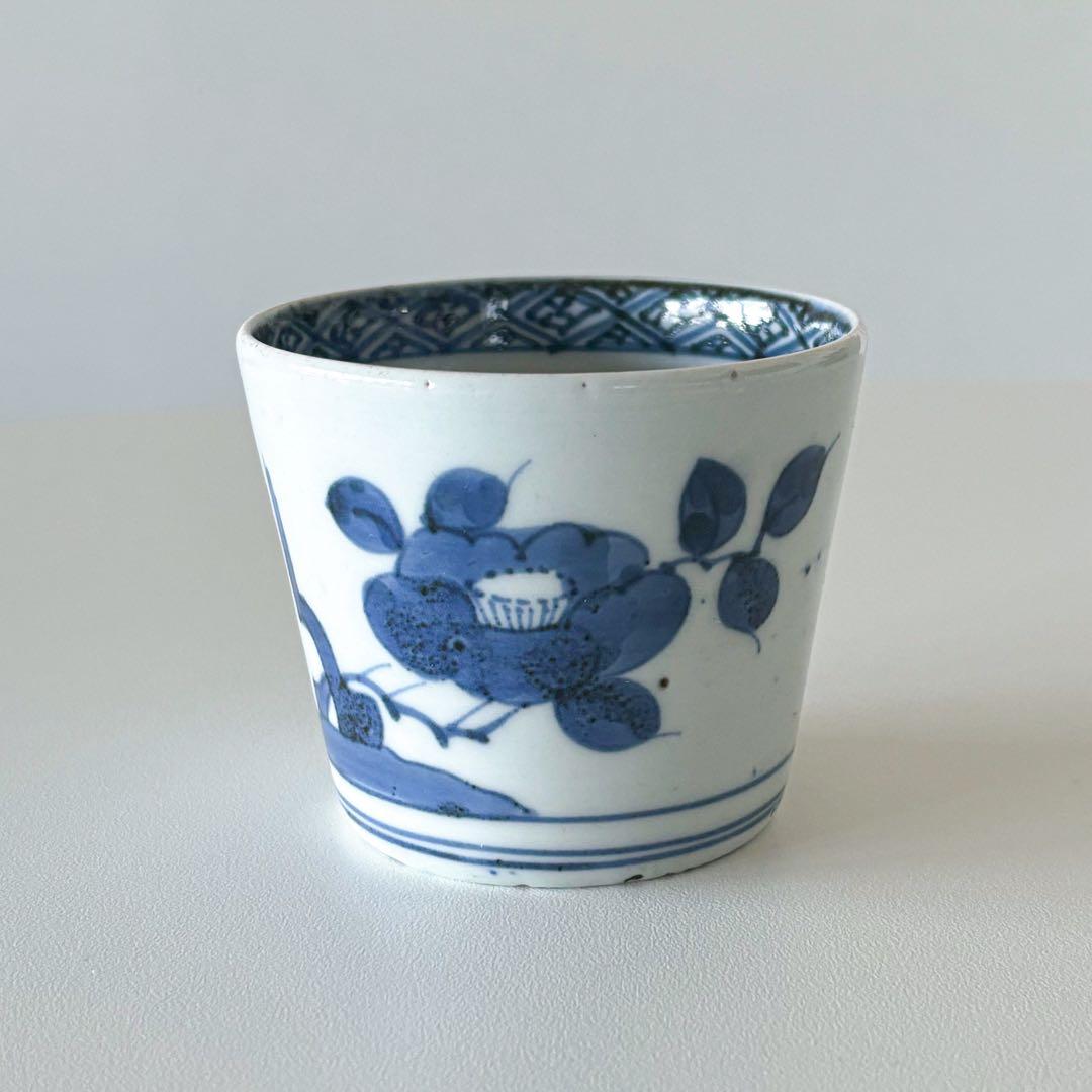 古伊万里　伊万里　江戸　後期　幕末　椿　鳥　蕎麦猪口　染付　蛇の目　高台