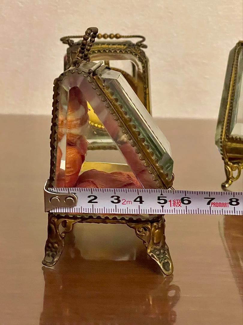 フランス　アンティーク　ジュエリー　ケース　ボックス　懐中時計　真鍮　ガラス