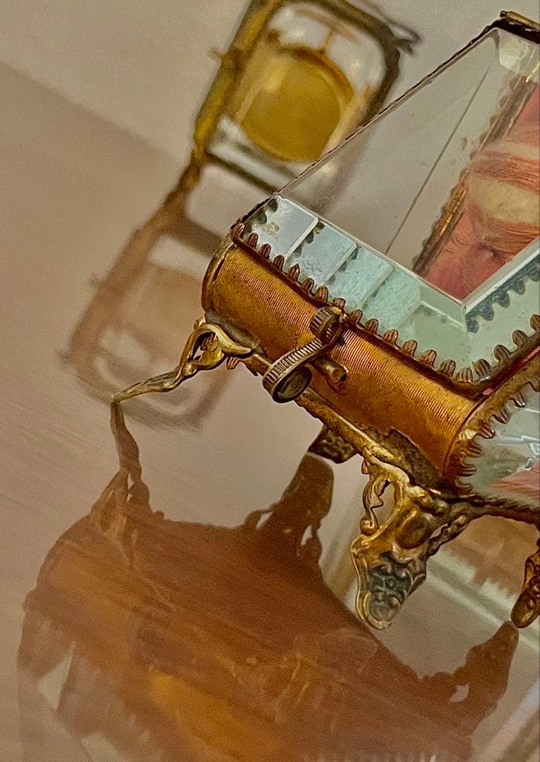 フランス　アンティーク　ジュエリー　ケース　ボックス　懐中時計　真鍮　ガラス