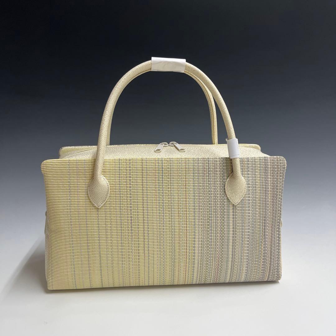夏　新品未使用品　本塩沢紬　草木染　帯地使用　利休バッグ25067