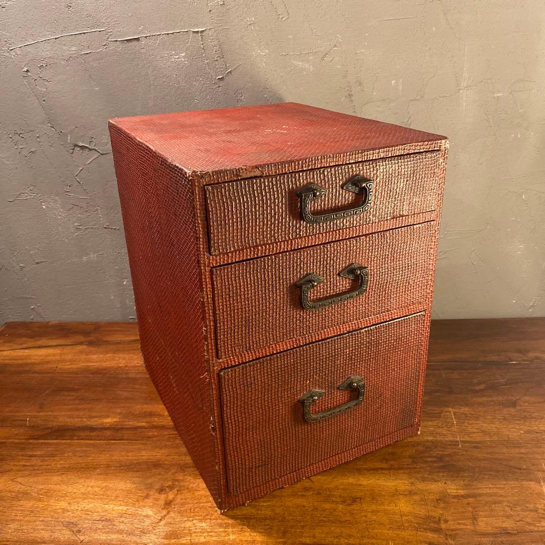 稀少 時代物 三段小引き出し 漆塗り 骨董品 古家具 古民家 蔵出し