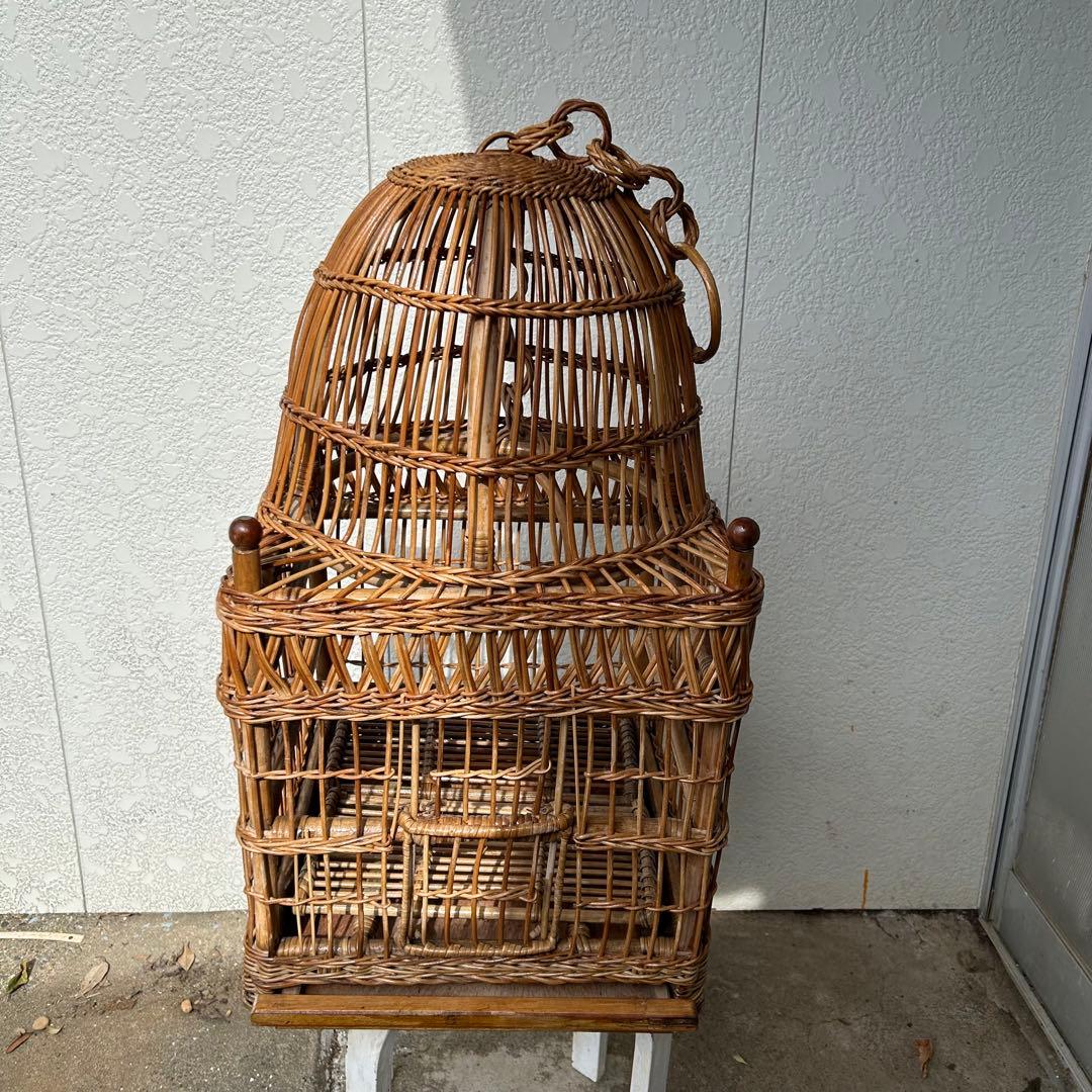 ヴィンテージ ◆ ハンギング ラタン鳥籠 ◆ 鳥かご バードケージ