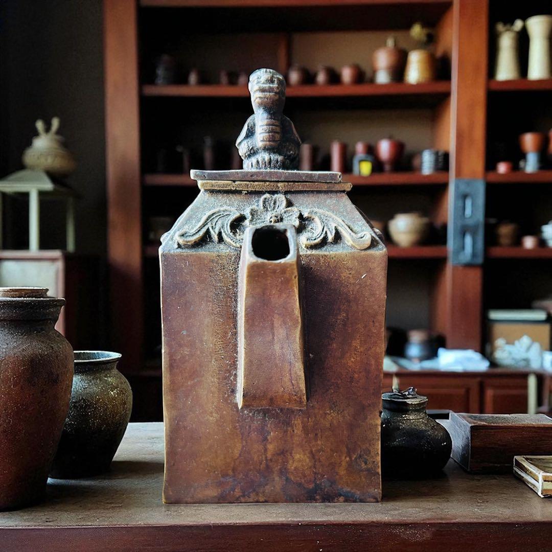 中国古美術 貔貅 嘉慶通寶蝙蝠 瑞獣文 縁起古銅急須 金運招来 書道具 墨壺水滴