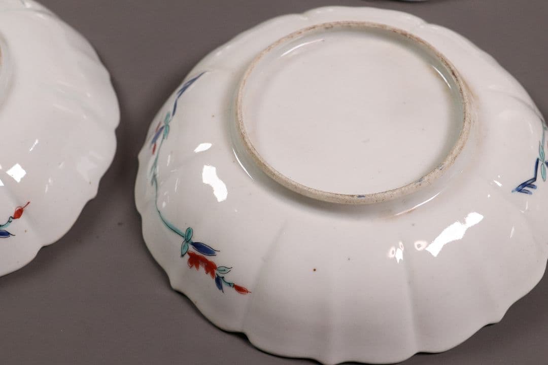 時代 柿右衛門様式 古伊万里 花鳥 輪花色絵皿九客 なます皿 向付 MA318