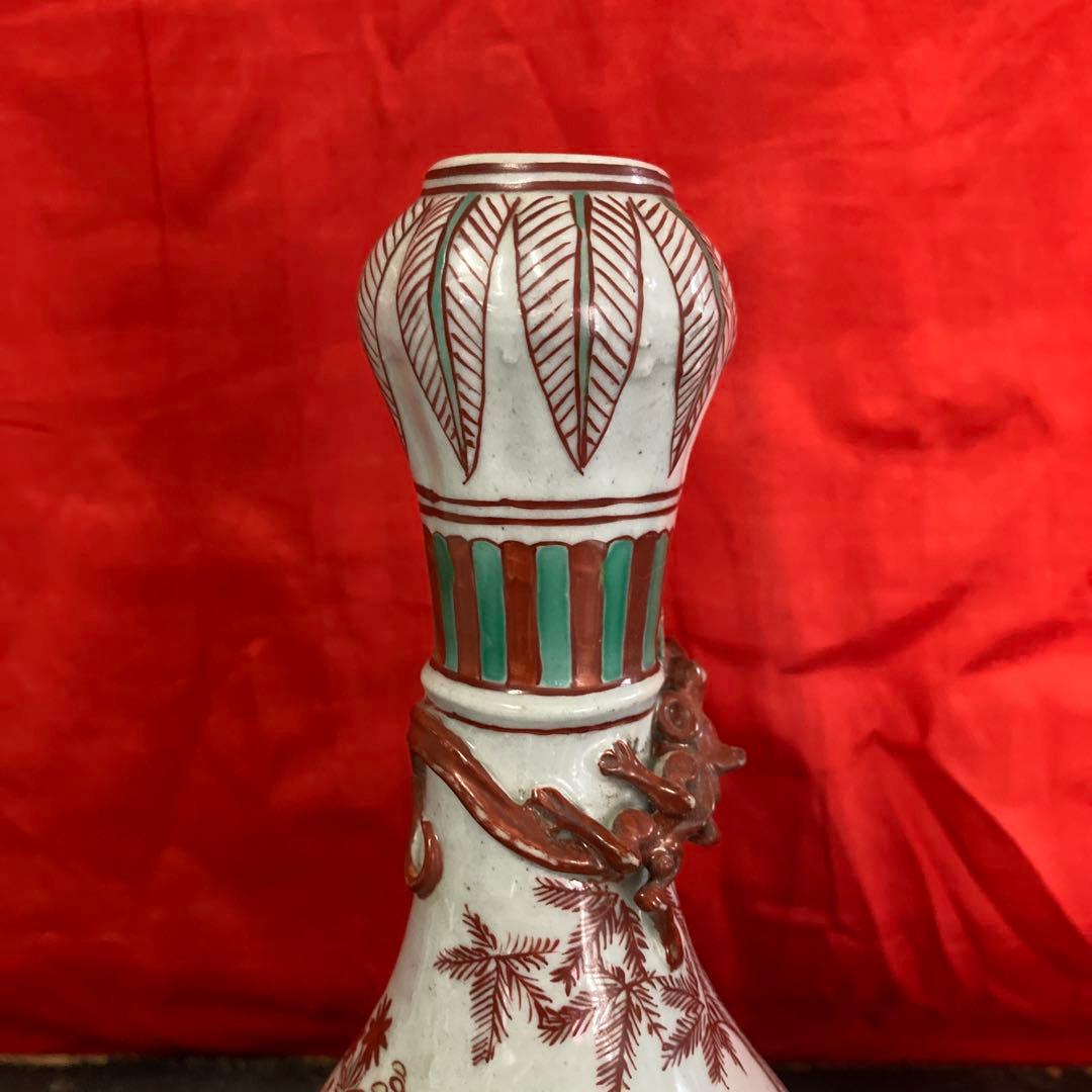 中国　色絵　蒜頭瓶　童子図　大明隆慶年造銘