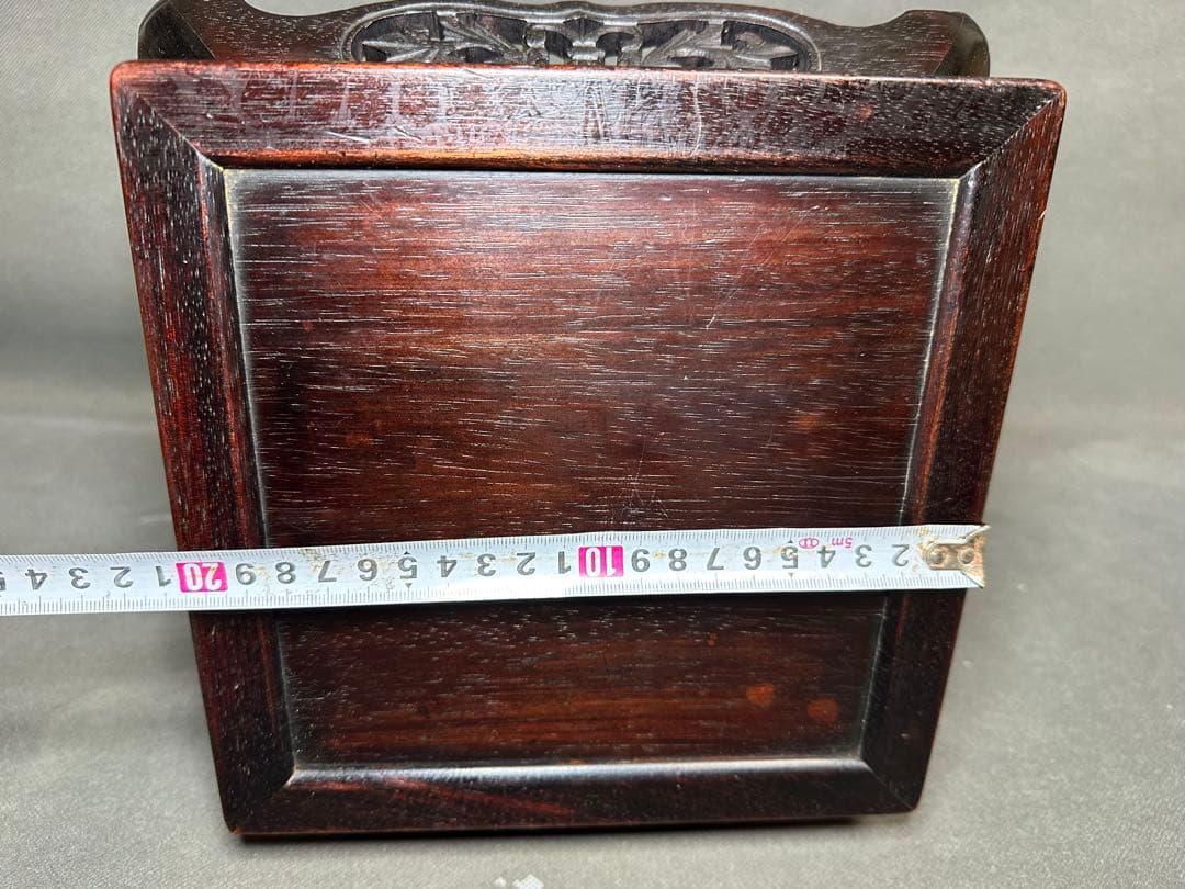 紫檀　唐草透彫　四方高脚花台　唐木二重天板如意巻足飾台　盆栽台　高卓アンティーク