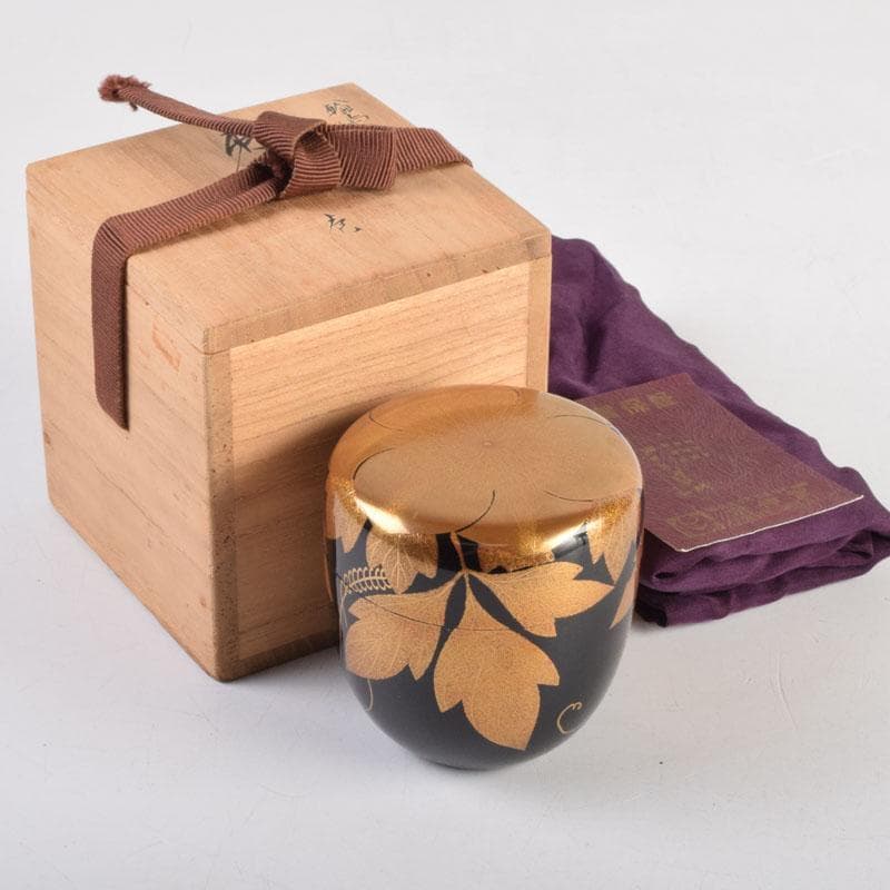 茶道具　輪島塗　栄伸堂　花草蒔絵　棗　共箱　V　9168