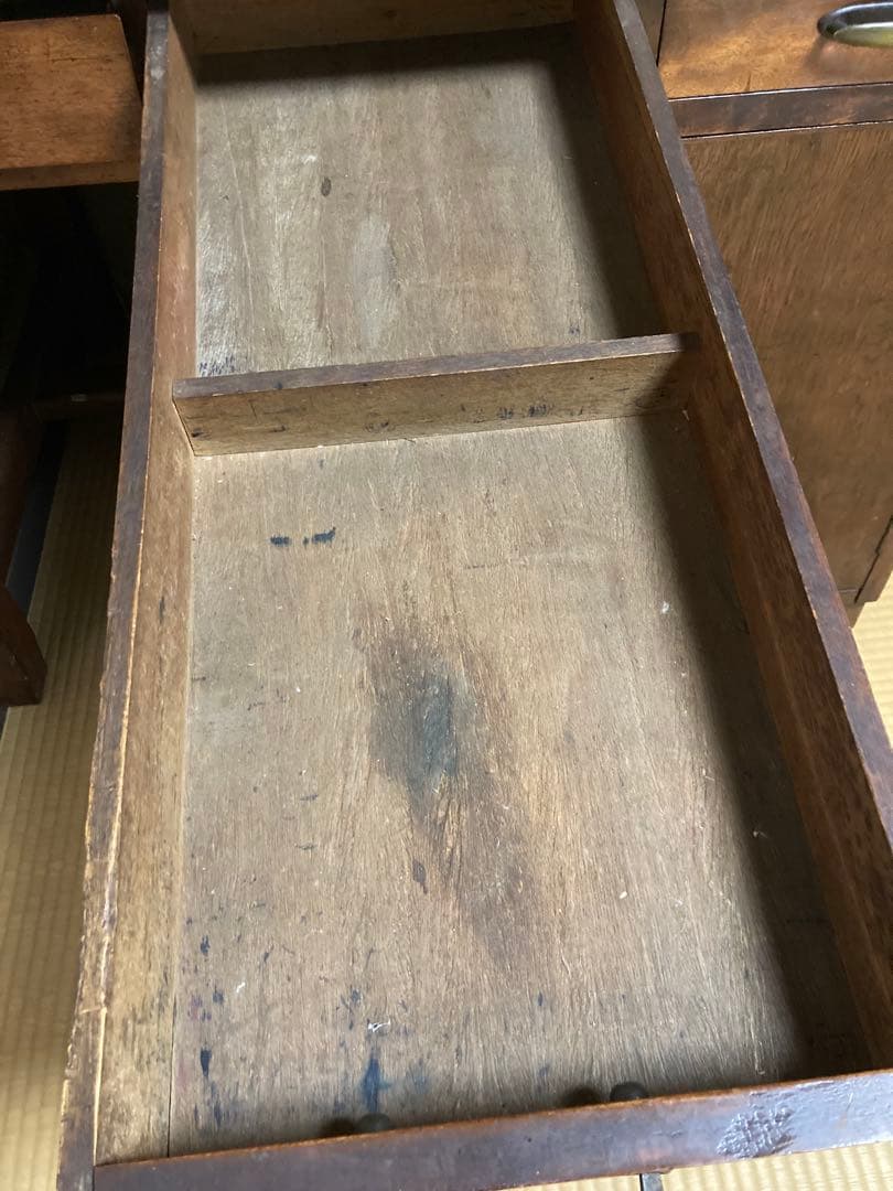 アンティーク　木製片袖机 引き出し付き