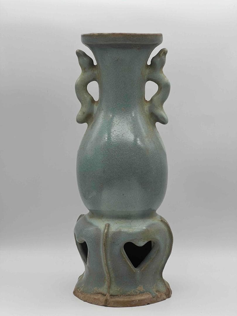 北宋時代　鈞窯広口双龍耳台座型香炉 天青釉瓶　窯変釉尊 水注(C-62)