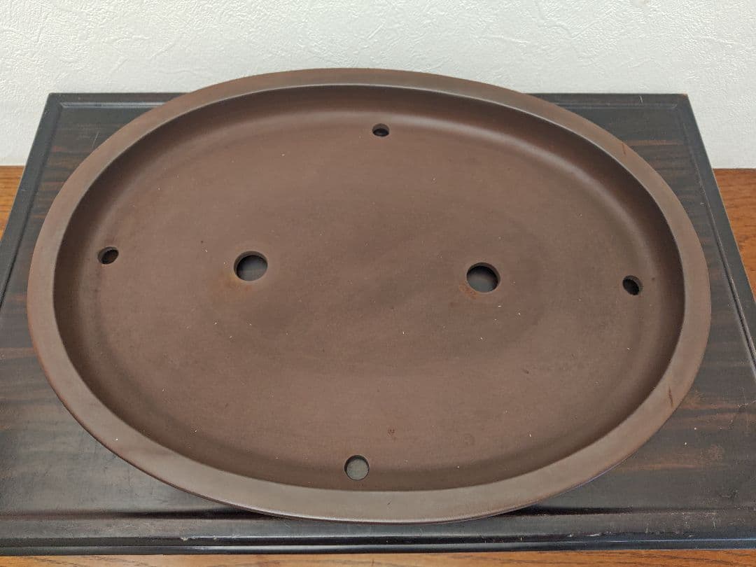 陶器製楕円形盆栽鉢 約48cm x 36cm×5cm　山秋　薄型・大型盆栽鉢