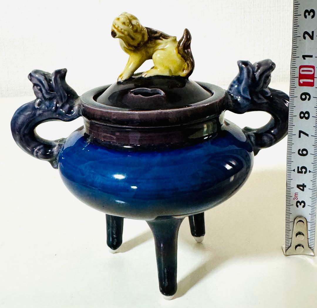 人間国宝 柳雨軒 徳田八十吉(正彦銘) 獅子摘 龍耳香炉 九谷