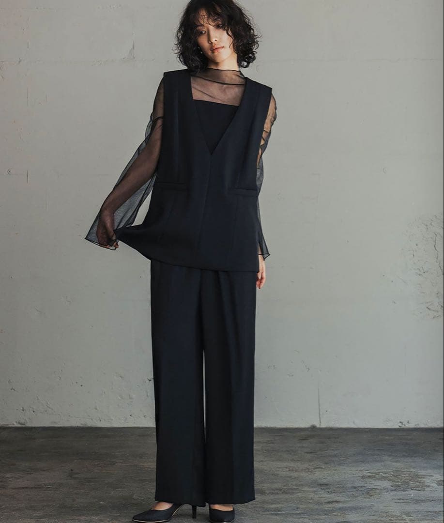 GIRL チュールレイヤードトップス&ワイドパンツ セットアップ 低身長 結婚式