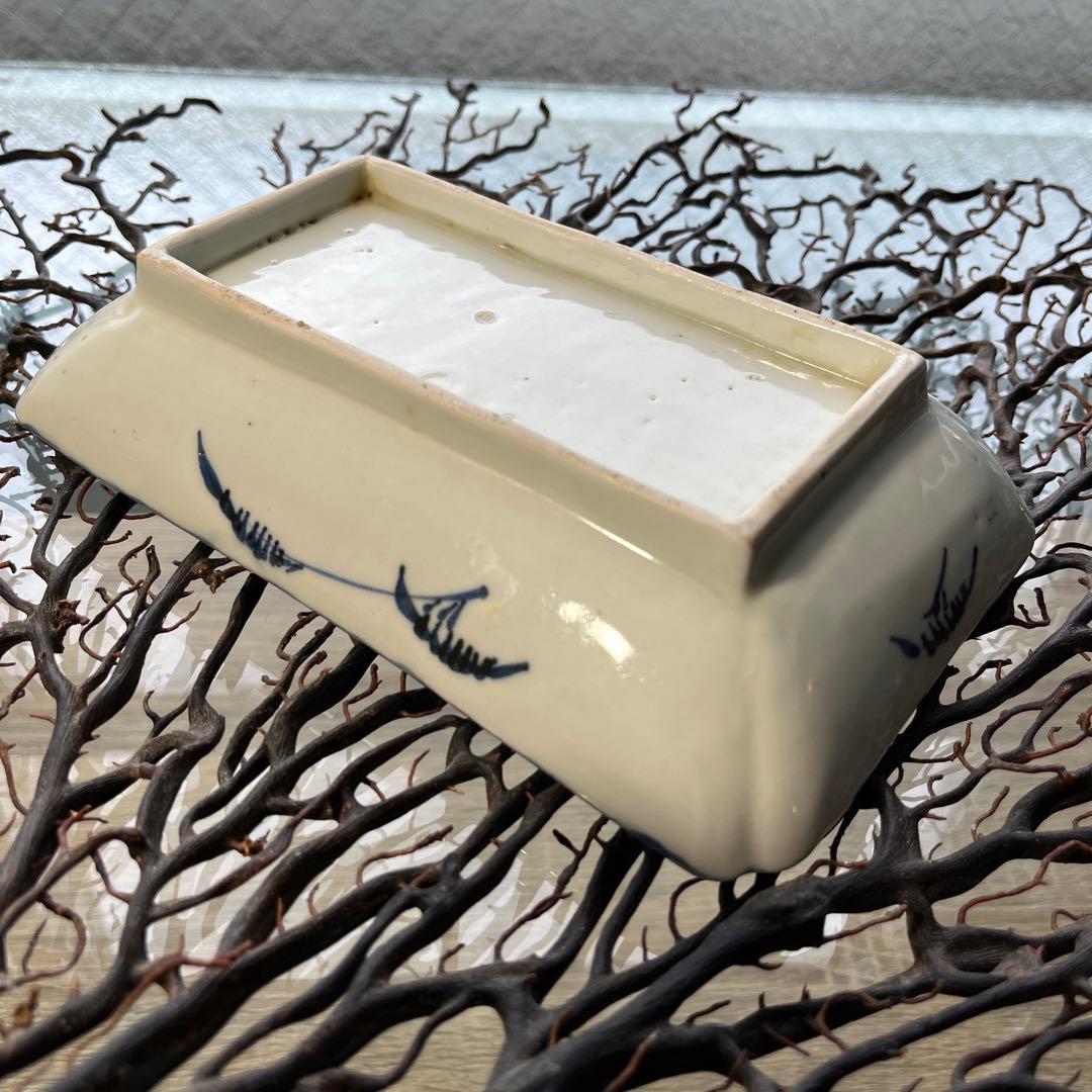 骨董　古伊万里　古染付　竹林　希少　雪輪紋　長皿　ペン皿　１客