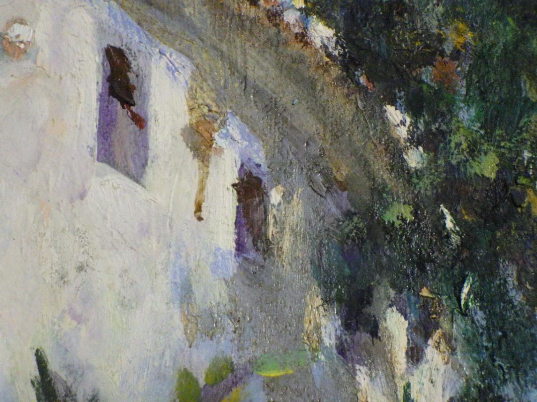 真作 春田美樹 油彩 闘牛場の内庭 ロンダ 肉筆 地図 木枠F6サイズ 一点物