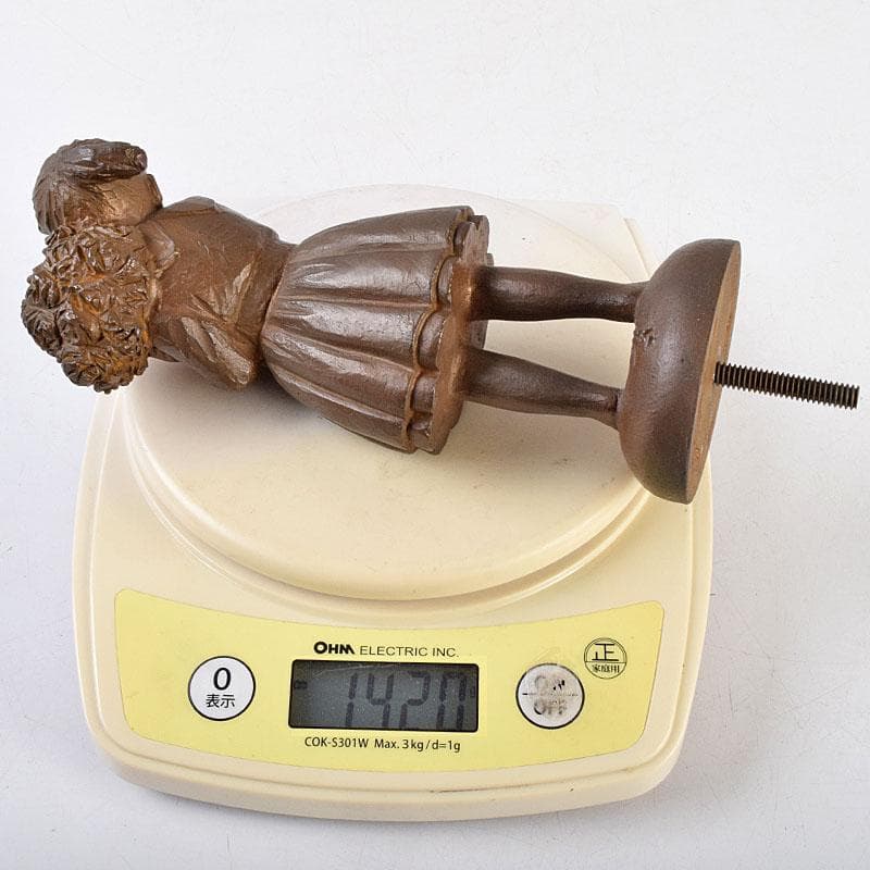 加藤豊作　ブロンズ　少女像　「花束」　台付　共箱　M　R9183