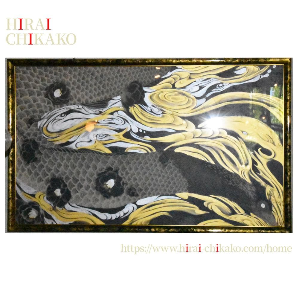 平井千香子 金と銀 鳳凰図 縦104㎝ 横170㎝ F100号 真贋保証 肉筆