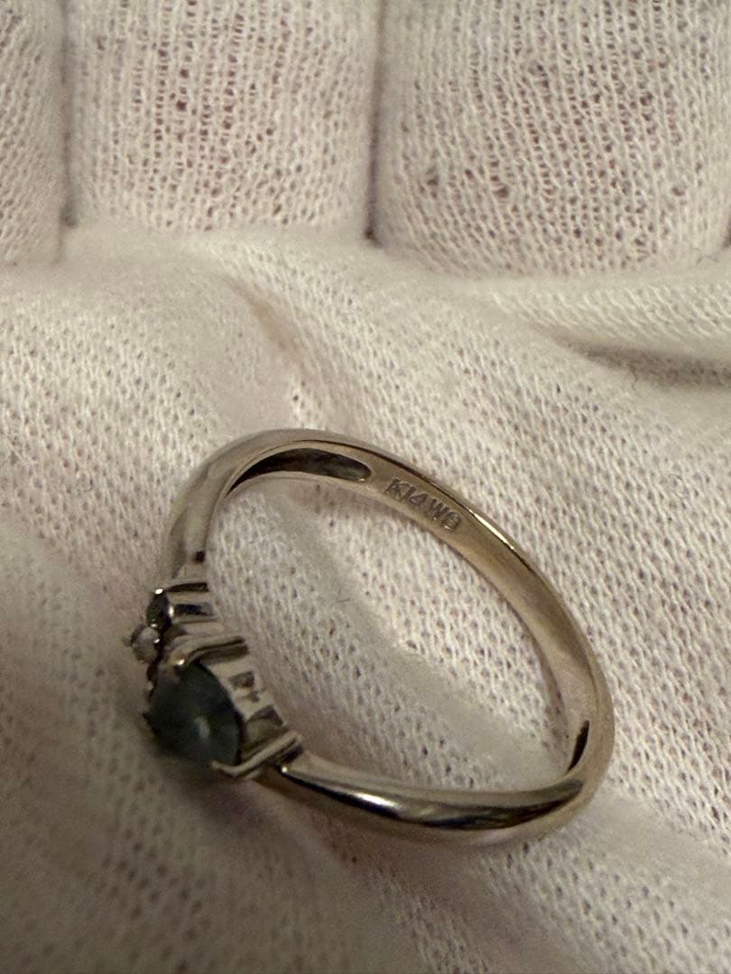 アクアマリン　メレダイヤモンドリング　K14 WG ホワイトゴールド 11号