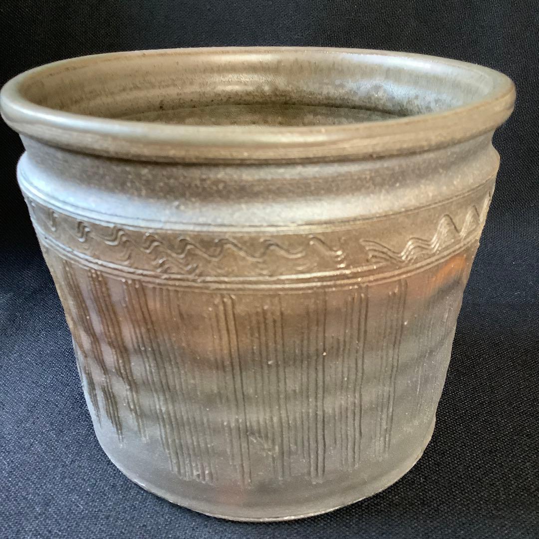 【茶道具】 丹波焼　杉原祥公作　建水　縄すだれ　共箱