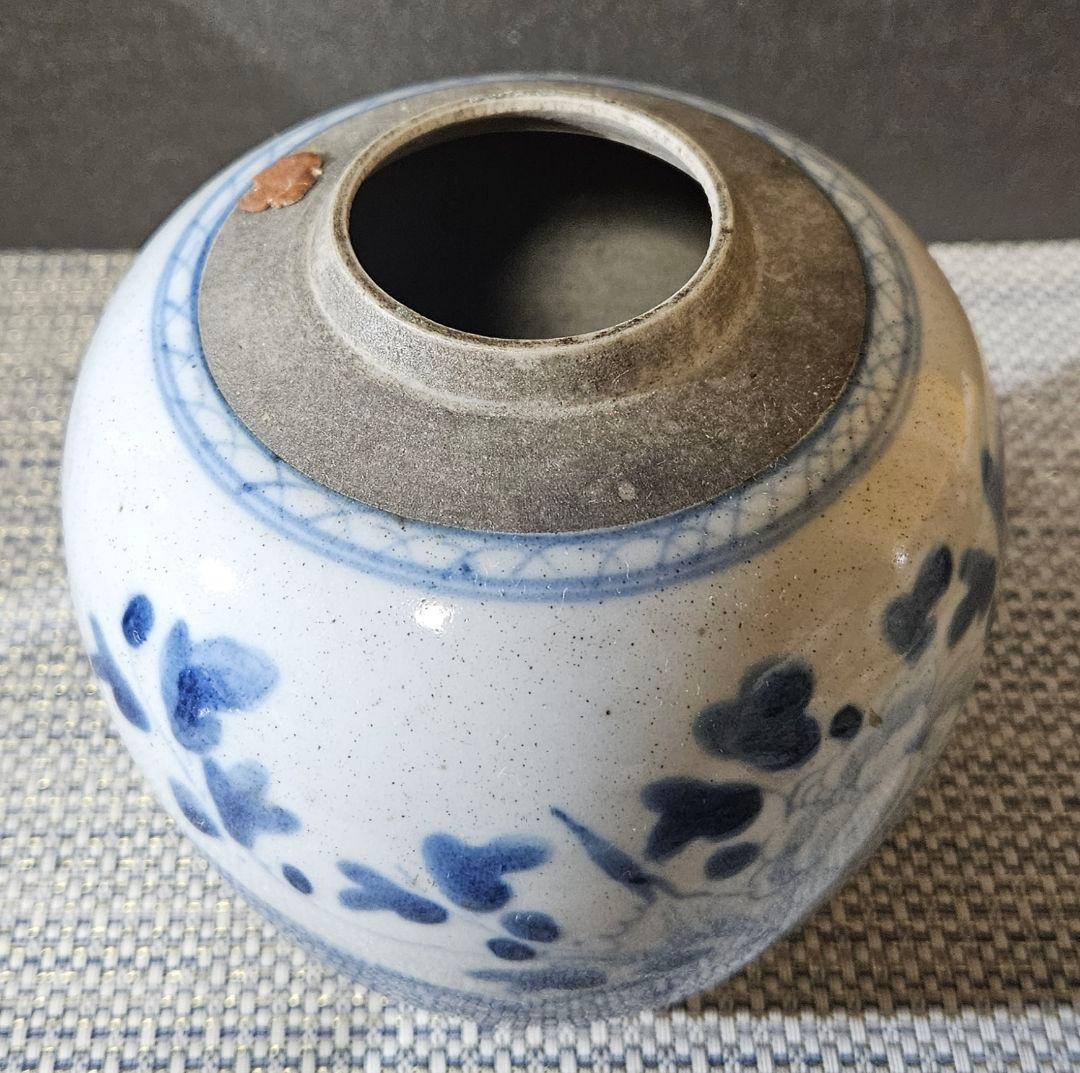 中国古陶磁器　清代　清朝　青華　古染付 草花の図　茶壺　花入れ　茶道具　茶器