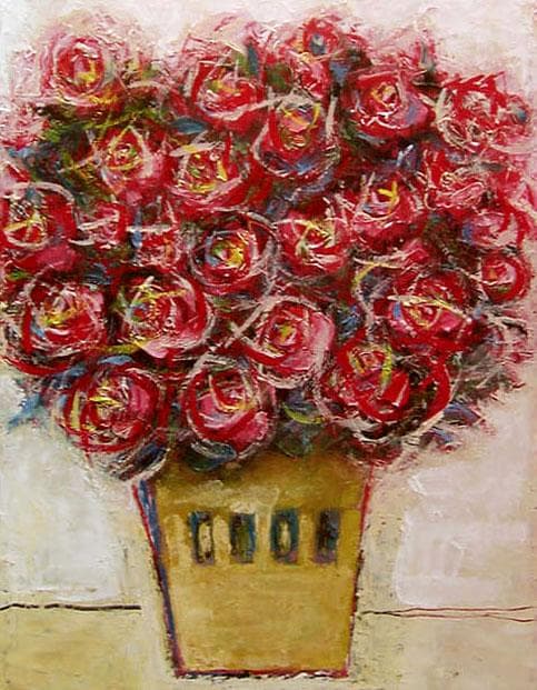 油絵 菅家令子 絵 絵画 インテリア uF6-110902　花 ばら