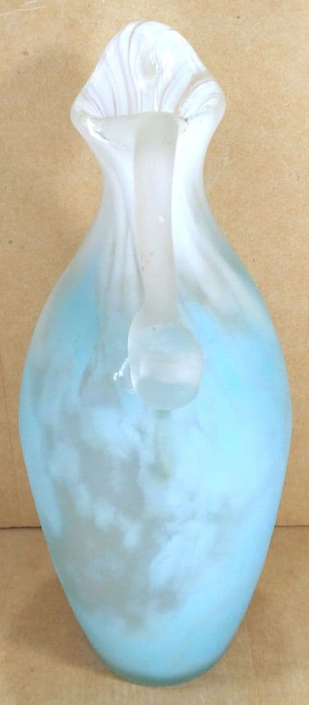 【本物保証】藤田喬平 手吹 花瓶(水色系,手付) 共箱 高さ23㎝
