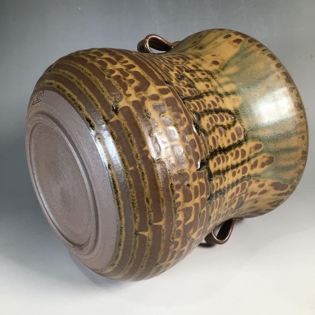 Ｎ５４３　水指　『宇田佐平造』『古瀬戸』『耳付』『一重口水指』　共箱　茶道具