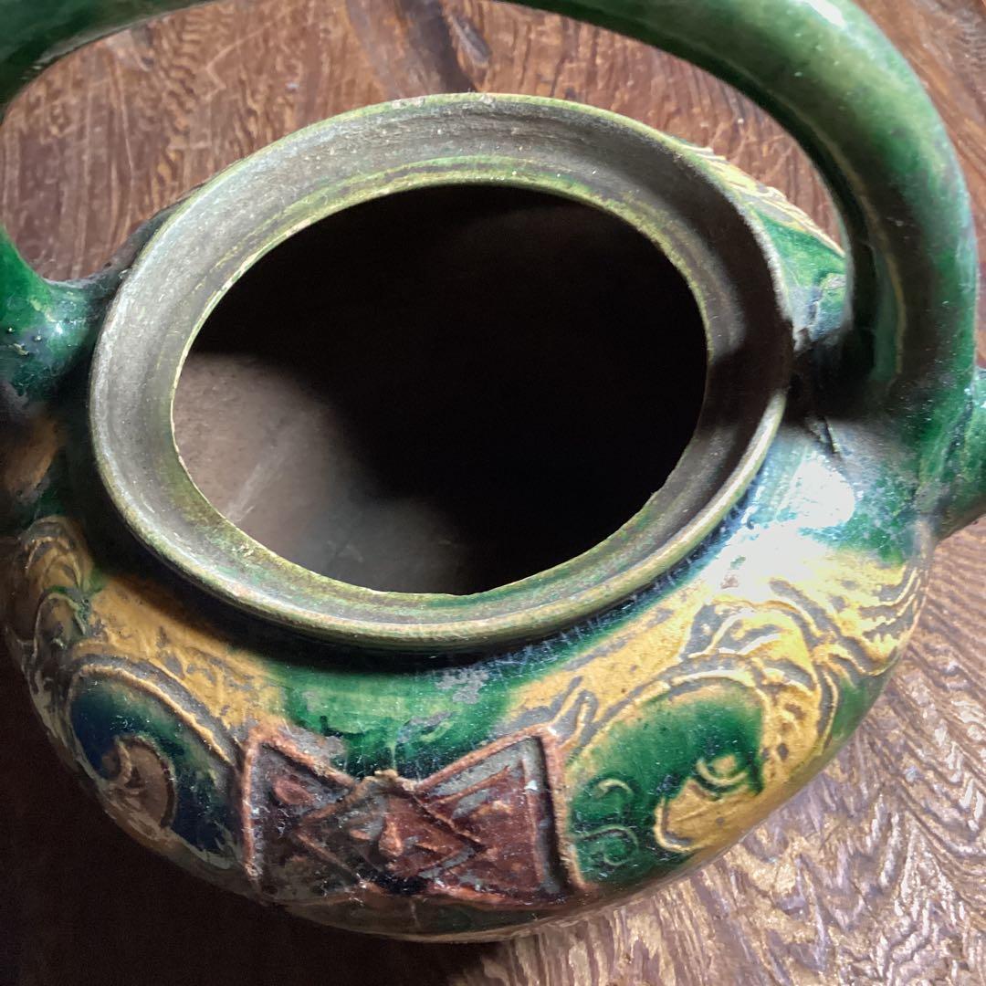 コウチ焼　三彩蝙蝠草花　陽刻文　　明末清初