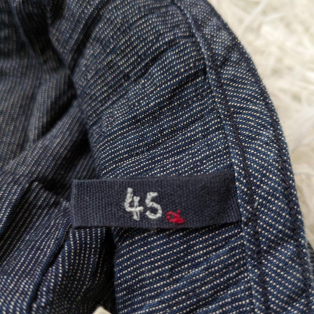 45R キュロットギャザーワイドパンツ　ストライプ　インディゴ　サイズ1 日本製