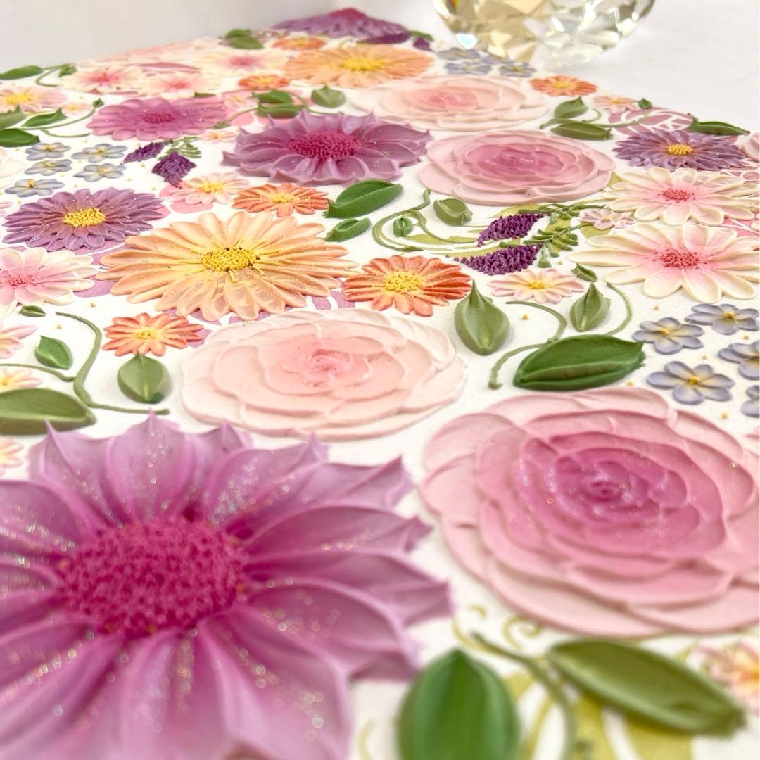 テクスチャーアート　絵画　インテリアアート　花　立体　絵　花の絵　フラワーアート
