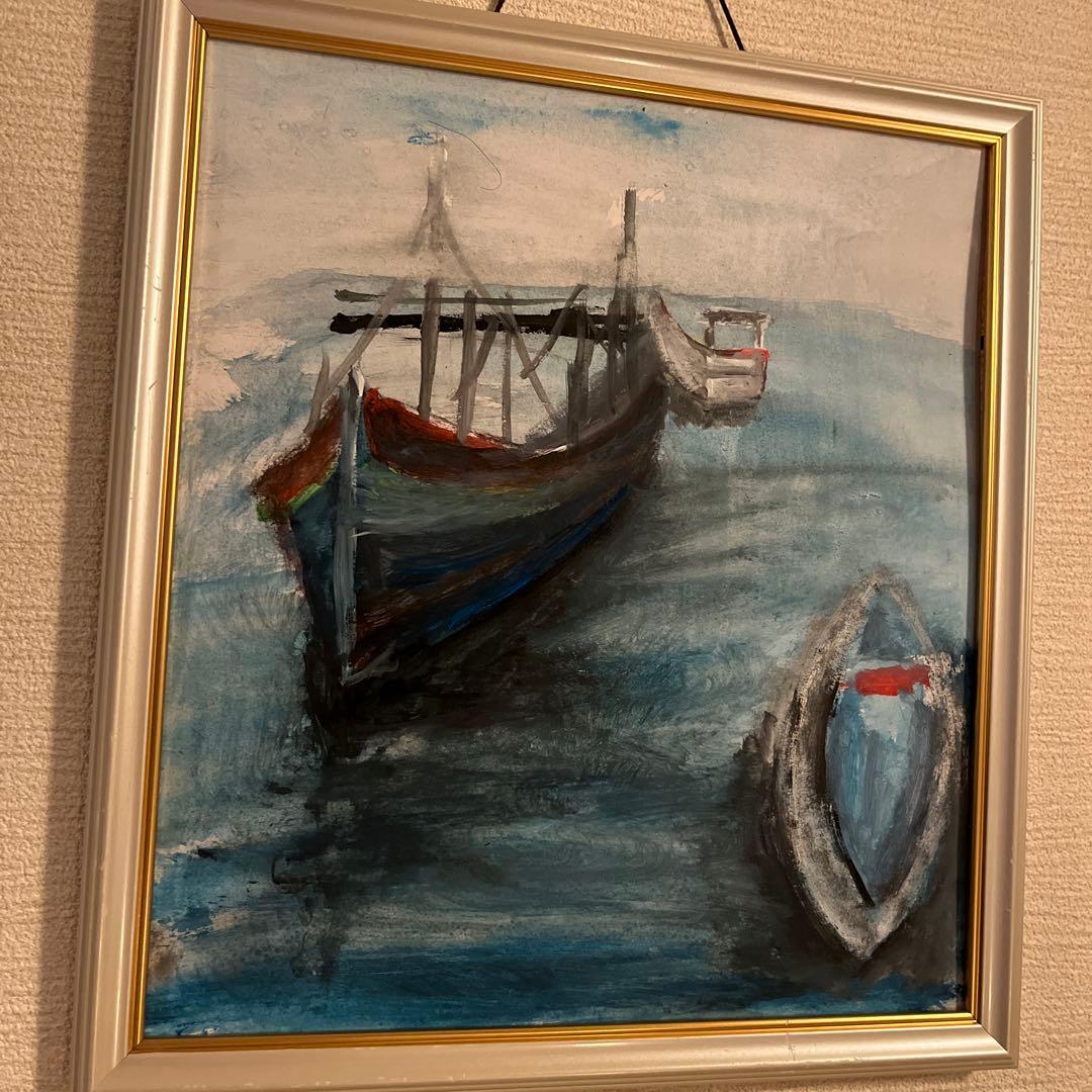 船の風景 油彩画 27cm25cm