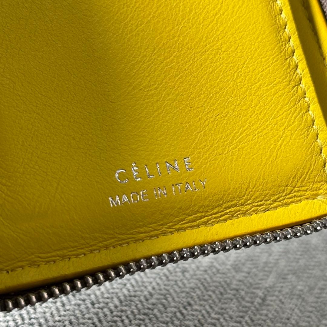 セリーヌ ミディアム ジップアラウンドウォレット グレージュ イエロー
