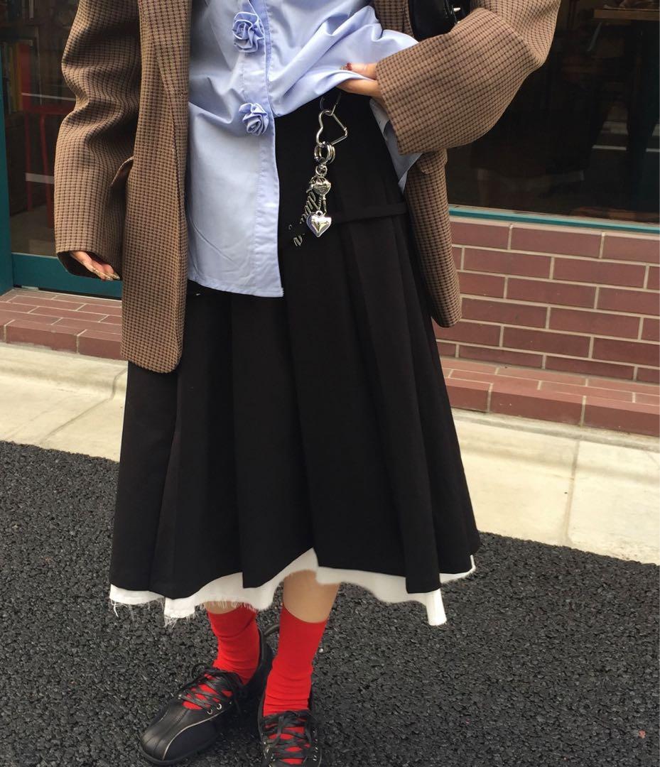 9/30まで！Belted layered pleats midi skirt