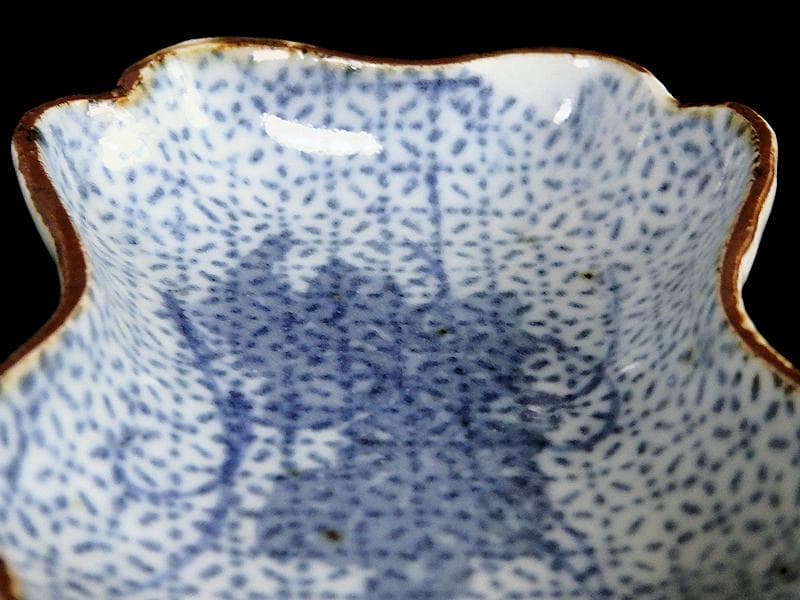 古伊万里　型刷印判　幾何学紋に草花紋の図　変形皿　江戸期E478AS-CRf