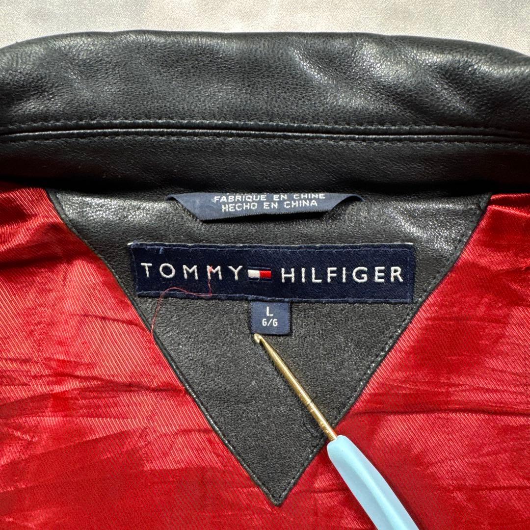 トミーヒルフィガー古着00sカウレザー本革ジャケットシングル　S98