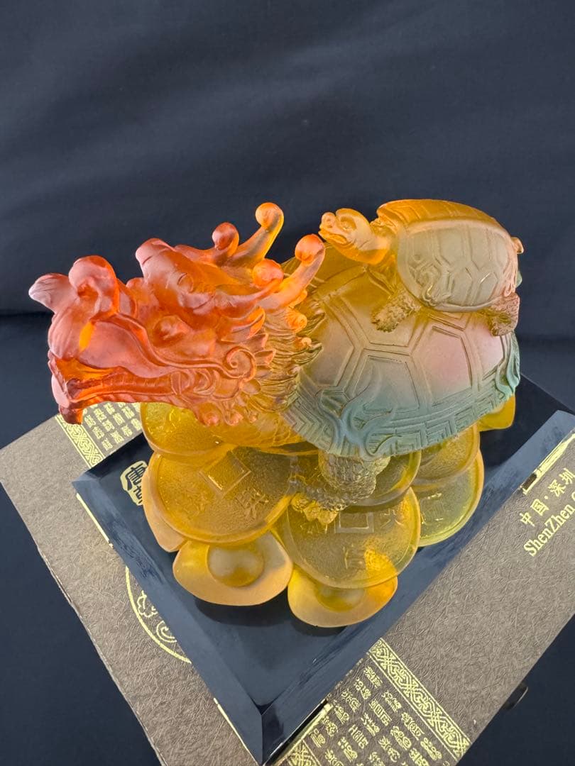 龍亀　琉璃　ガラス　工芸　置物 風水 開運 金運 骨董 インテリア　アンティーク