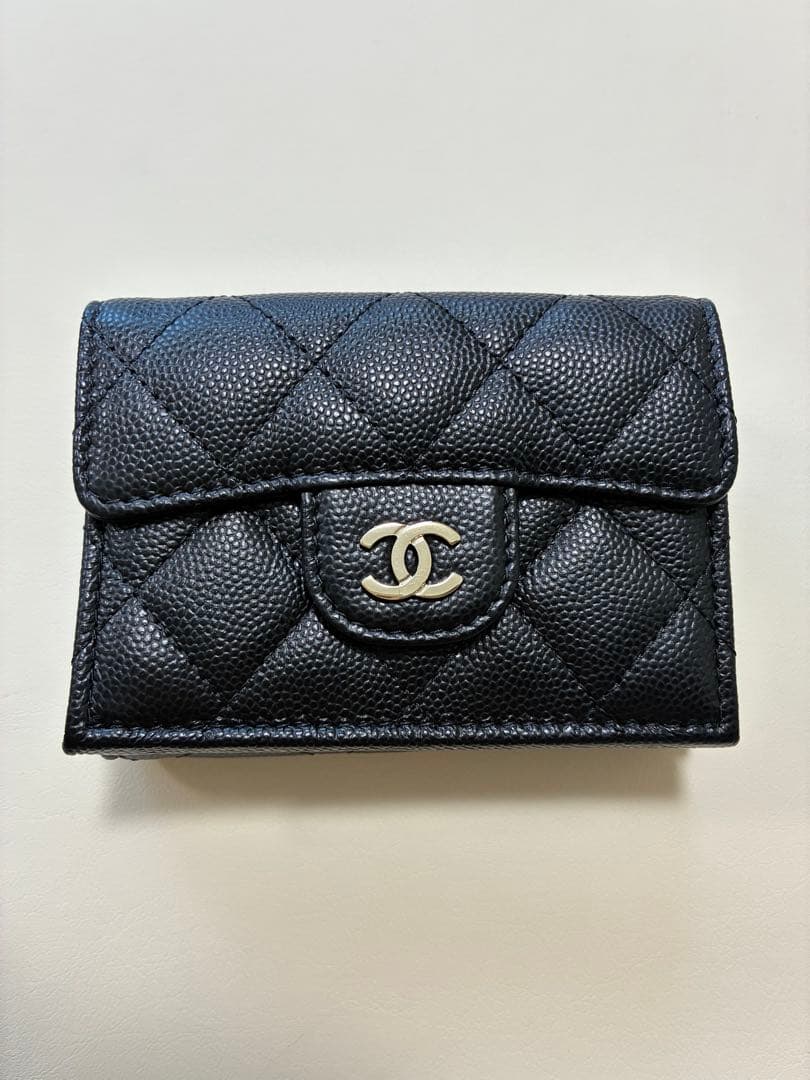 CHANEL シャネル 三つ折財布 キャビアスキン ミニ財布 ブラック 正規品