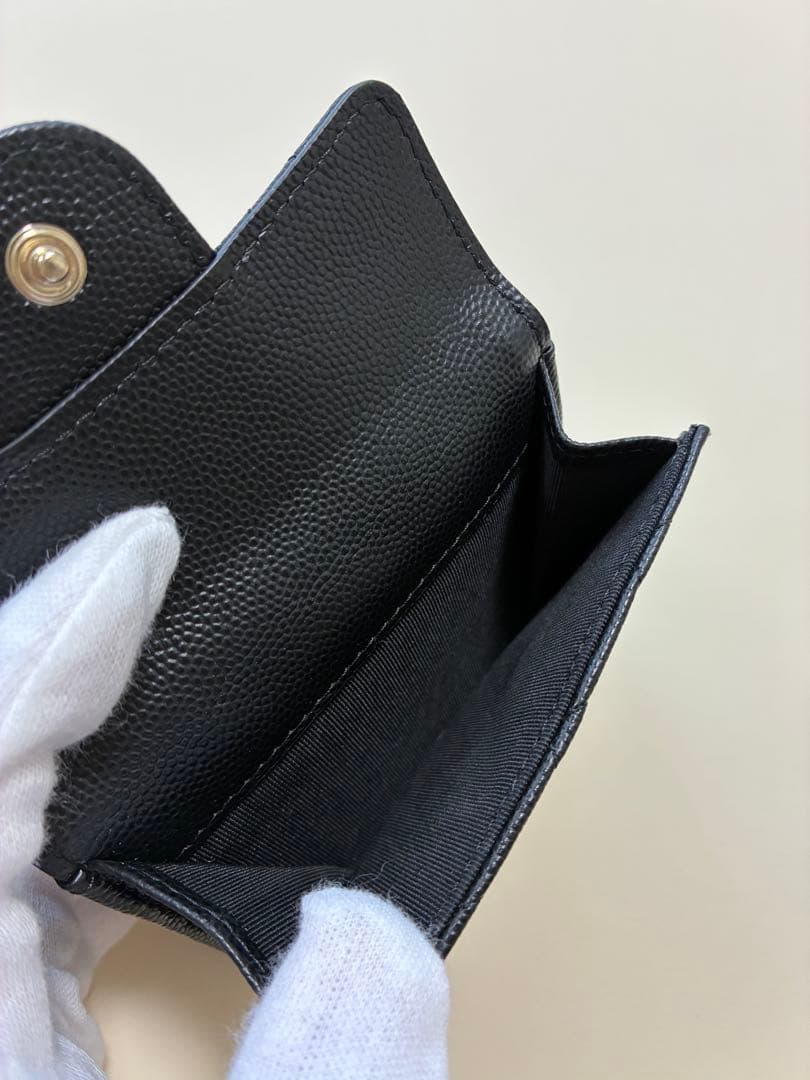 CHANEL シャネル 三つ折財布 キャビアスキン ミニ財布 ブラック 正規品