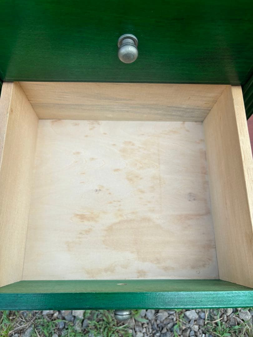 昭和レトロ　グリーンの木製電話台・ファックス台　飾り棚　花台