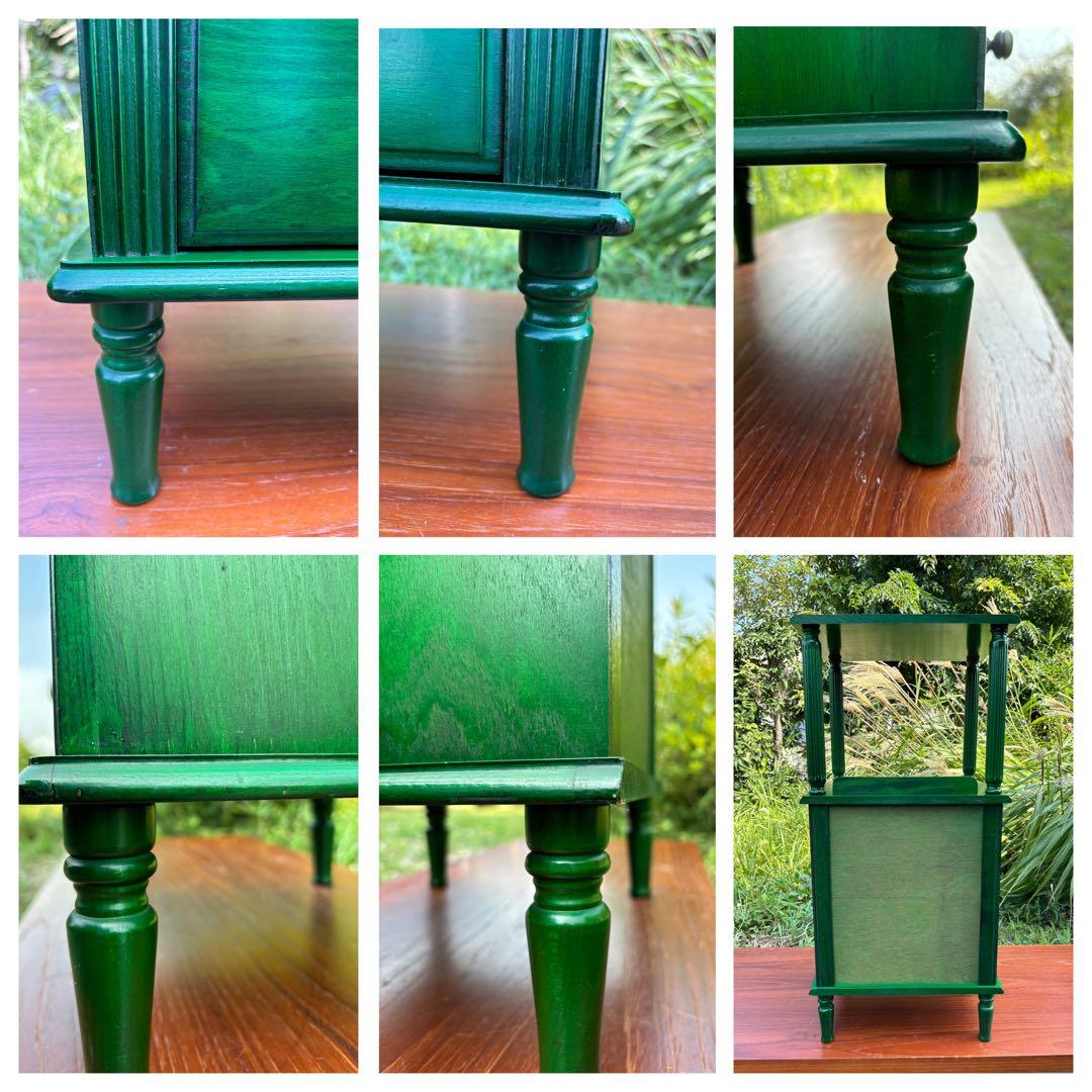 昭和レトロ　グリーンの木製電話台・ファックス台　飾り棚　花台