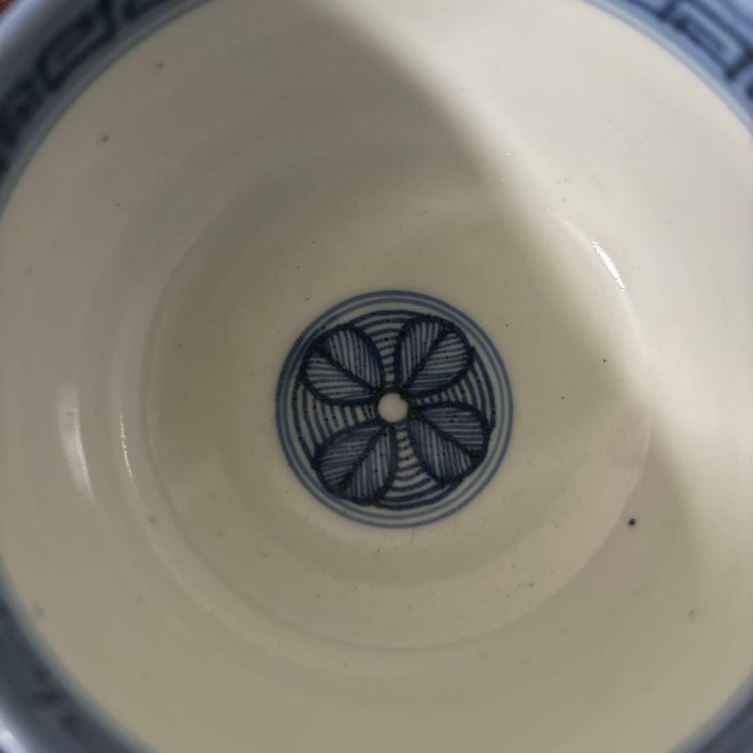 古伊万里幾何学紋染付　湯呑み1点　ころ茶碗　江戸時代　アンティーク　白磁　検李朝