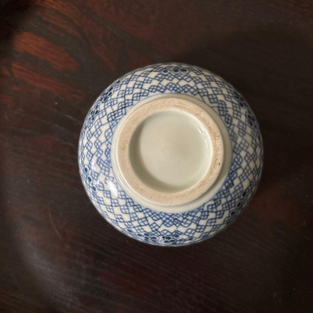 古伊万里幾何学紋染付　湯呑み1点　ころ茶碗　江戸時代　アンティーク　白磁　検李朝