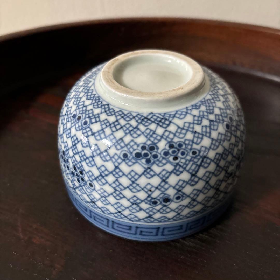 古伊万里幾何学紋染付　湯呑み1点　ころ茶碗　江戸時代　アンティーク　白磁　検李朝