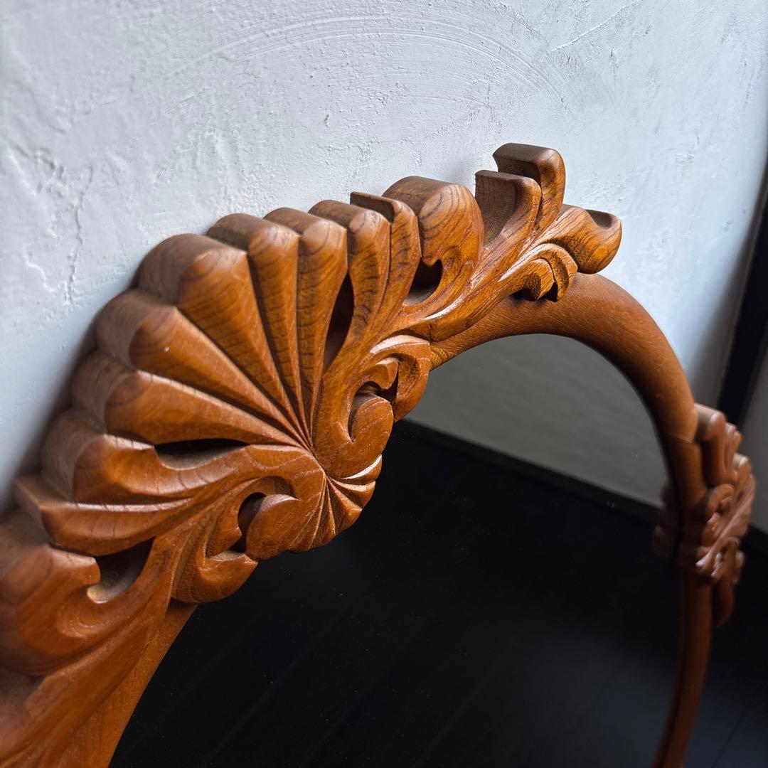 アンティーク ウォールミラー 昭和レトロ 古道具 彫刻 ビンテージ 鏡