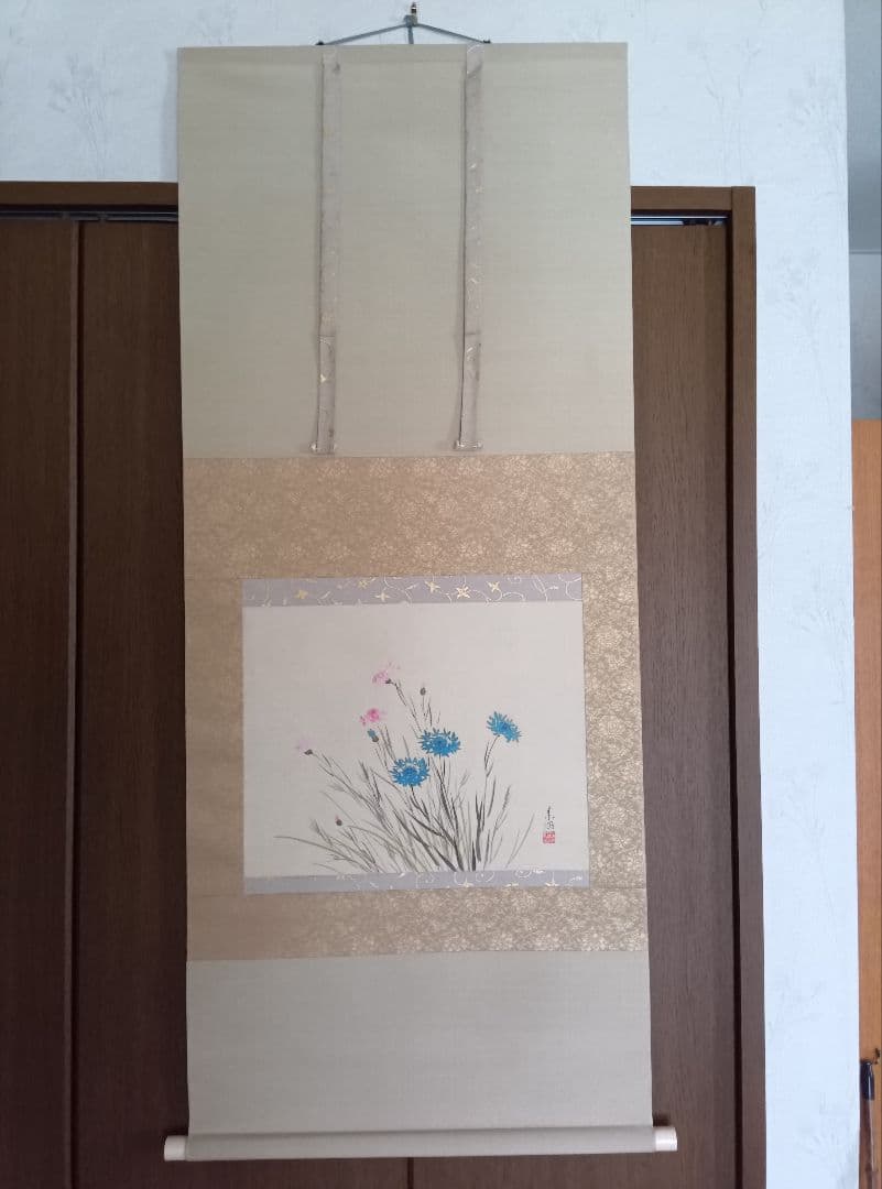 結城素明　題名矢車草　伊勢丹美術部シールあり